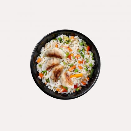 Gyozas au poulet et riz cantonais