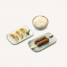 Brochettes Poulet Teriyaki Gyozas et Riz